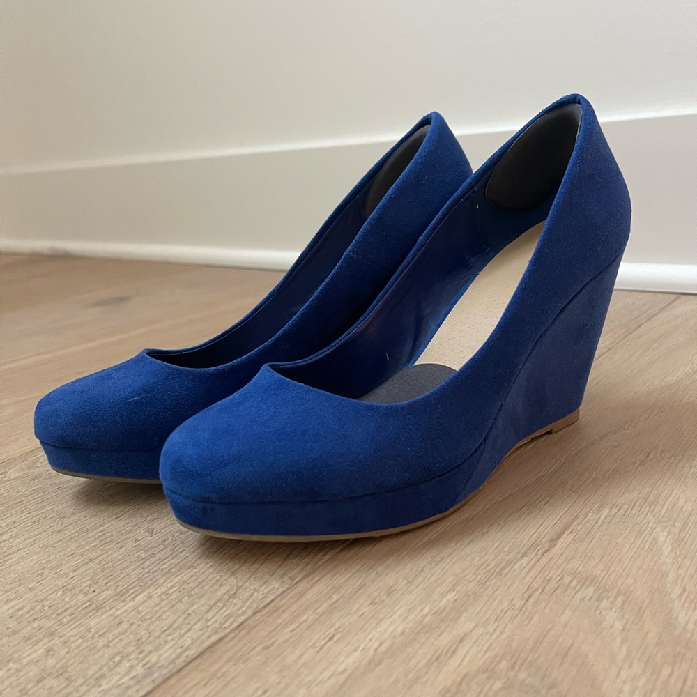 Royal blue platform wedges